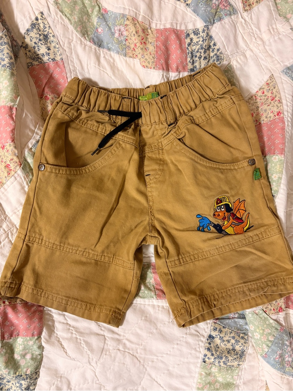 Vintage Kids' Tan Cargo Shorts with Dragon Patch